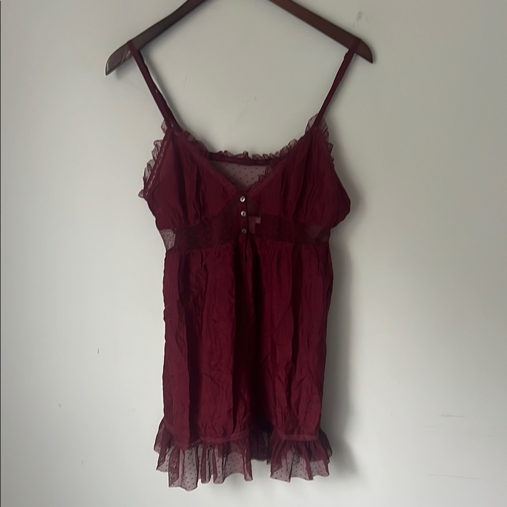 Frills Nordstrom Vintage Silk Burgandy Nightie Gown Negligee Size Medium #